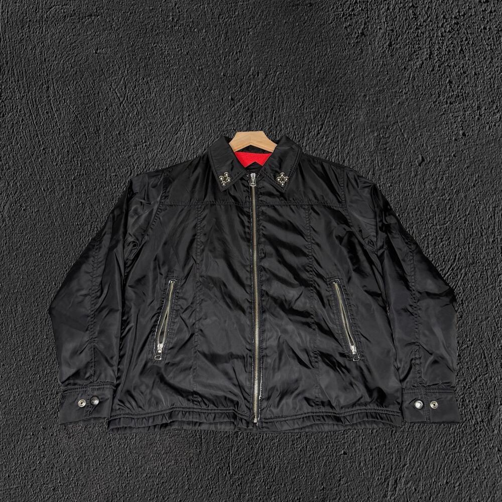 2000s black static nylon zip jacket w/ custom stud collar